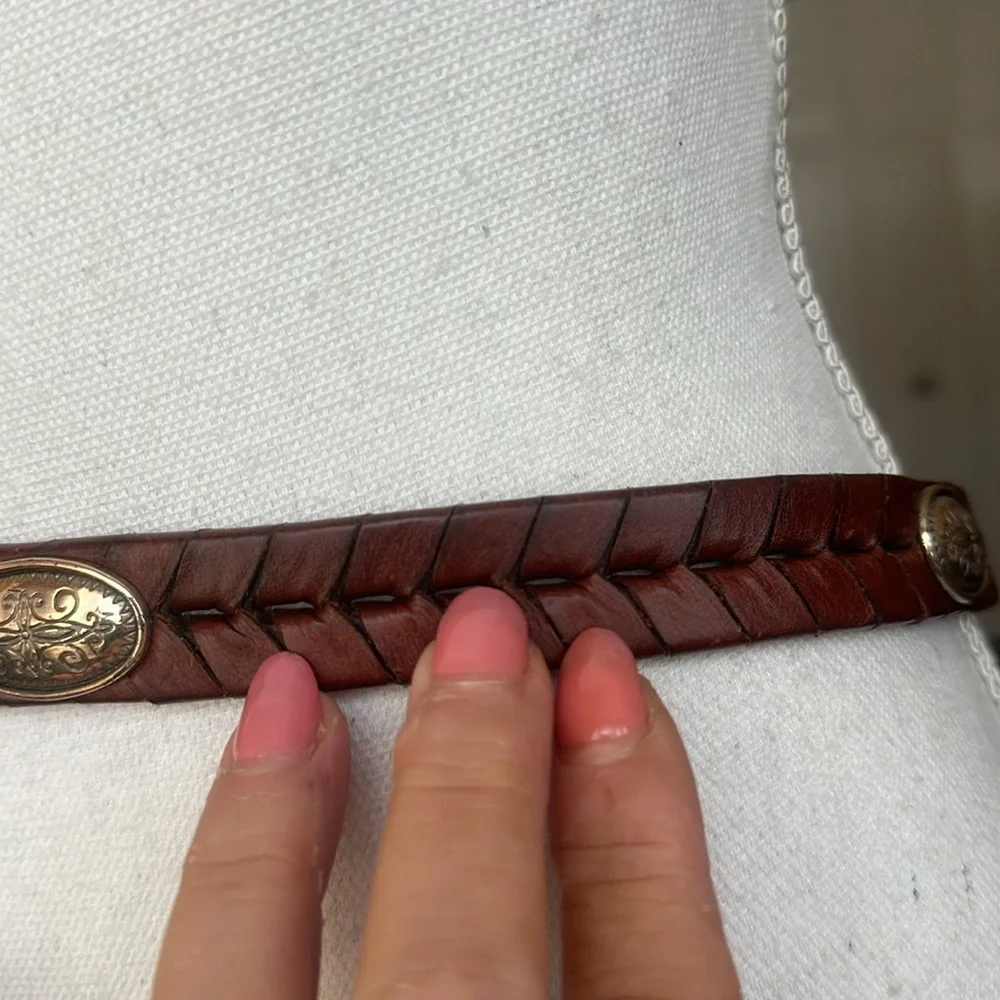 Brighton Brown Braided Leather Belt with Metal Medallions Size L